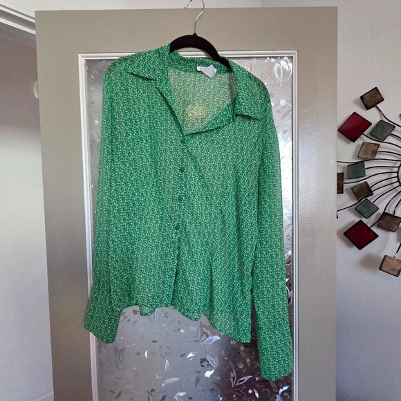 Jg Hook Tops - Green Blouse with white anchors - Size 14
